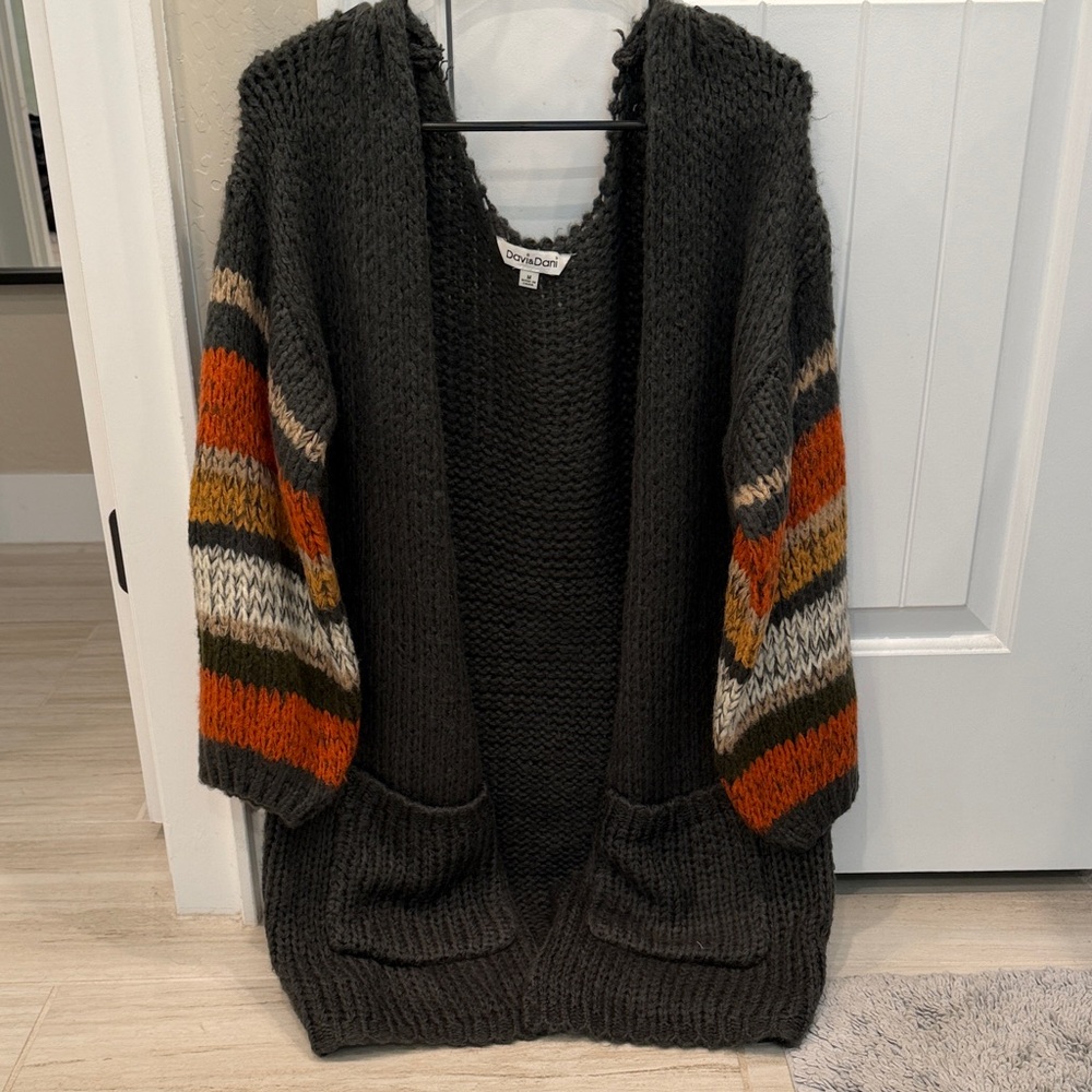 Bobbie Brooks Charcoal Cardigan with Multicolor Stripes